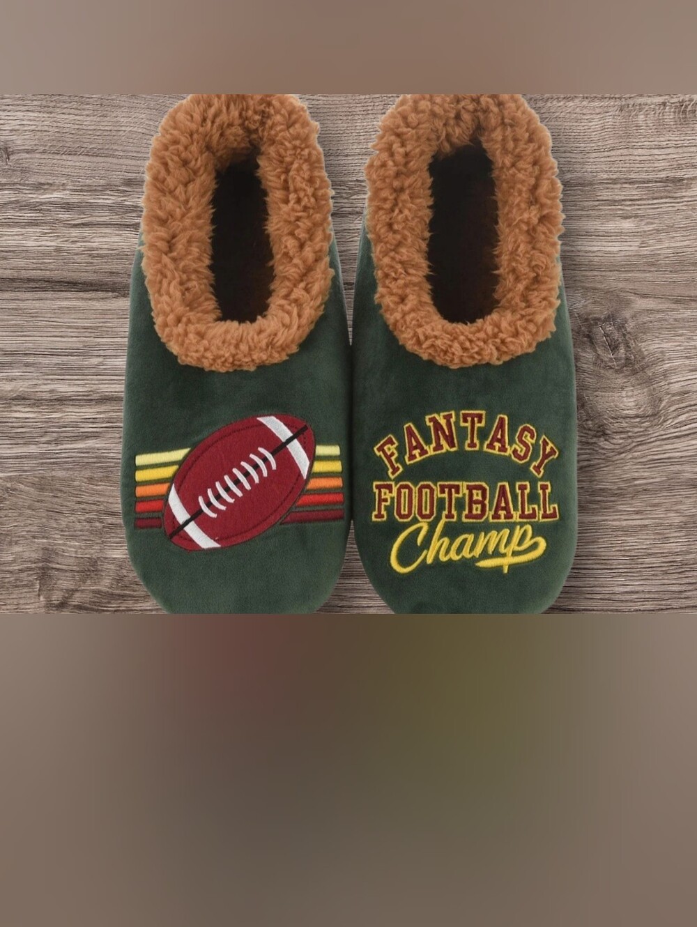 Men's  Green 'Fantasy Football Champ' Slip-On Sherpa Lined Slippers